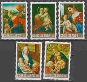 Islas Cook #243- 247 1968  Serie completa Nueva NH "Navidad - Obras de Tiziano, Rafael, Murillo, Memling y Ghirlandaio"