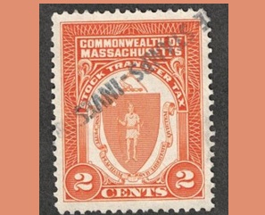 Massachusetts, Estados Unidos SRS #ST1 1920 Timbre de Ingresos Transferencia de acciones