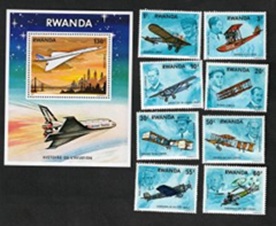 Ruanda #885 - 893  1980 Serie completa con H.S. Scott $11.25 "Historia de la aviación"