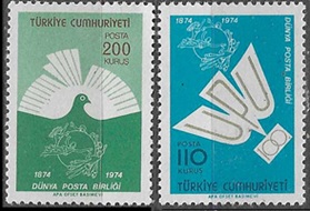 Turquia #1986 - 1987  1974 Nuevas NH "100 Años de la U.P.U"