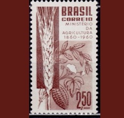 Brasil #909 1960 Nueva NH "Cacao, algodón y trigo - Ministerio de Agricultura"