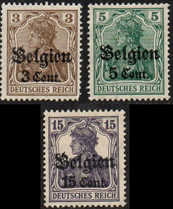 Bélgica, Ocupación alemana  #N11 - N12 y #N16 1916 Nuevas  (Hinged) "Hinged"