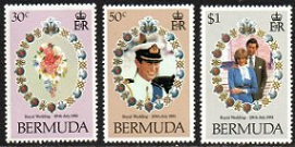 Bermuda #412 - 414 1981  Serie completa Nueva NH "Diana Boda Real"