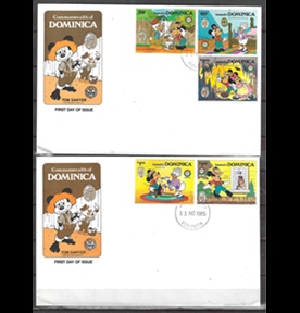 DOMINICA #919 - 923  1985 Serie completa FDC "Disney,  Tom Sawyer de Mark Twain"