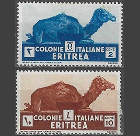 Eritrea #158 y #160 1934 Nuevas (Hinged) Scott $6.40 "Camellos"