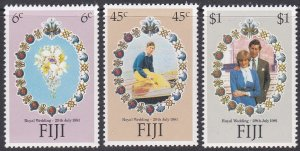 Fiyi #442-444 1981 Serie completa Nueva NH "Diana,Boda Real"