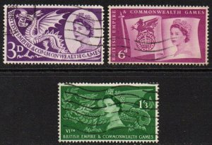 Gran Bretaña #338 - 340  1958 Serie completa "Dragones - Juegos de la Commonwealth"