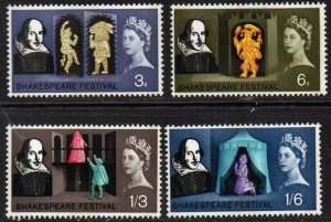 Gran Bretaña #402 - 406 1964  Serie completa Nueva NH "Obras de teatro de Shakespeare"