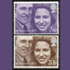 Gran Bretaña #707 - 708 1973 Serie completa Nueva NH "Boda real, Princesa Anne Mark Phillips"