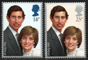 Gran Bretaña #950 - 951 1981  Serie completa Nueva NH "Diana, Boda Real"