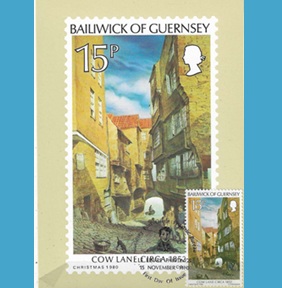 Guernsey #216 1980 Maxicard «Cow Lane, de Peter Le Lievre»
