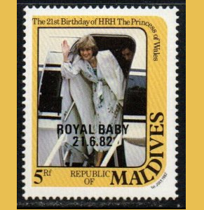 Islas Maldivas #968  1982 Nueva NH "Diana - Sobreimpresa bebe real"