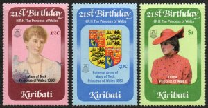 Kiribati # 404 - 406 1982 Serie completa Nueva NH  "21º cumpleaños de la princesa Diana"