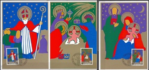 LIECHTENSTEIN #726 - 728  1981 Serie completa en Maxicard "Navidad"