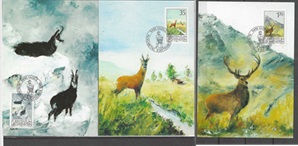 Liechtenstein #849 - 851 1986 Serie completa en Maxicard "Ciervos"