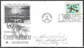 Naciones Unidas, NY #158  1966 FDC "ACUERDO INTERNACIONAL DEL CAFÉ"