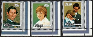 Niue #340 - 342 1981 Serie completa Nueva NH  "Boda de Carlos y Diana"