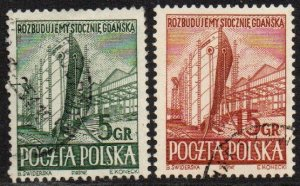 Polonia #560 - 561 1952 Serie completa "Reconstrucción de los astilleros de Gdansk"