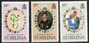 Santa Elena #353-355  1981 Serie completa Nueva NH "Diana, Boda Real"