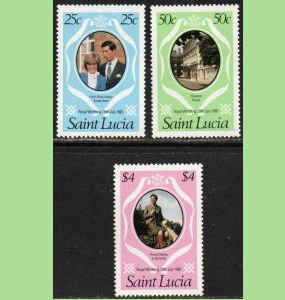 Santa Lucía #543 - 545  1981 Serie completa Nueva NH "Diana, Boda real"