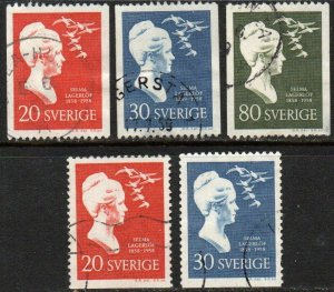 Suecia #532 - 536 1958 Serie completa "Selma Lagerlof, primera mujer en ganar el Premio Nobel de Literatura"