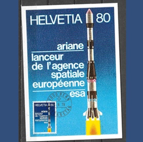 Suiza #880 1979 Maxicard mod2 «Lanzamiento en 3 etapas del Ariane»