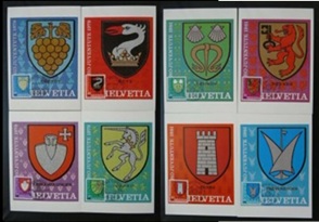 Suiza #B463 - B470 1979 2 series completas en Maxicard "Escudos de armas"
