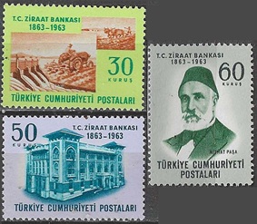 Turquía #1593 - 1595 1963 Serie completa Nuevas NH "Banco Agrícola"