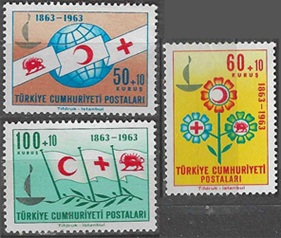 Turquia #B95 - B97 1963 Serie completa Nuevas NH "100 años de la Cruz Roja"