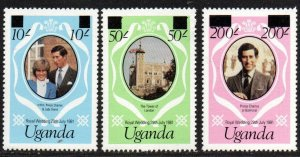 Uganda #314a-316a  1981 Serie completa Nueva NH "Diana, Boda Real"