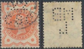 Gran Bretaña #111  1887  Perfin Scott $1.20 " Reina Victoria"