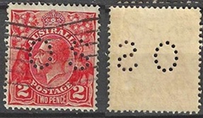 Australia #28 1922 Perfin Scott $3.25 "Jorge V"