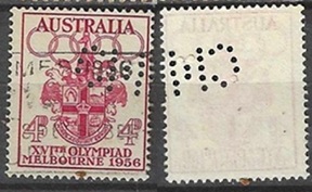 Australia #288 1956 Perfin "Escudo de armas de Melbourne"