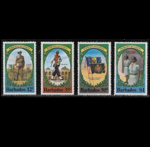 Barbados # 528-531 1980 Serie completa Nueva NH "75.º aniversario del Regimiento de Barbados"