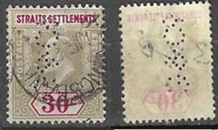 Colonias del Estrecho #100 1902 Perfin «Jorge V»