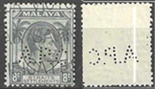 Colonias del Estrecho #243  1938 Perfin "Jorge VI"