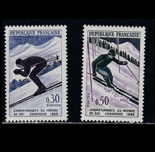 Francia #1019 - 1020 1962 Serie completa Nuevas LH "Campeonato Mundial de Esquí"