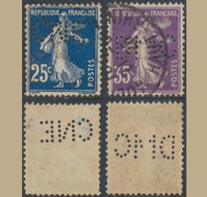 Francia #168 y 175 1945 Perfin «Marianne»