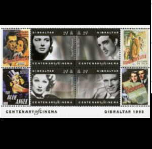 Gibraltar #696 1995 H.S. Nueva NH «Centenario del cine – Ingrid Bergman, Marlene Dietrich, Laurence Olivier y Vittorio de Sica"