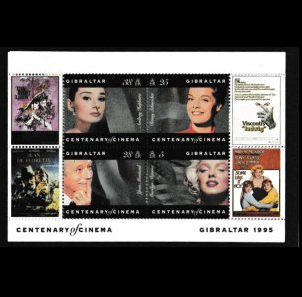 Gibraltar #697  1995 H.S. Nueva NH  "Centenario del cine - Marilyn Monroe, Audrey Hepburn, Romy Schneider y Yves Montand"