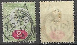 Gran Bretaña #113 1887 Perfin Scott $13.50 «Reina Victoria»