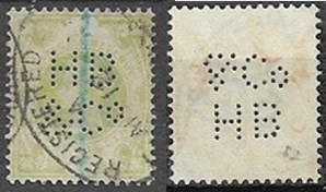 Gran Bretaña #122 1887 Perfin Scott $72.50 «Reina Victoria» Matasello de correo registrado