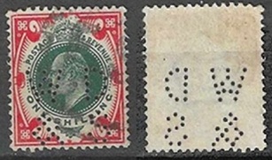 Gran Bretaña #138 1902 Perfin Scott $40.00 «Jorge V"»
