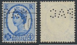 Gran Bretaña #359 1958 Perfin "Isabel II"