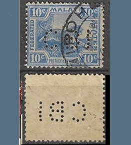 Malasia, Estados Federados #47 1919 Perfin "Tigre"