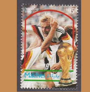 Maldivas #1489a  1990  Nueva NH Scott $6.25 "Copa Mundial de Futbol Italia 90"