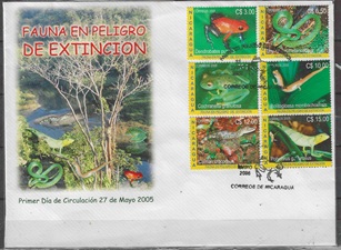 Nicaragua #2458 - 2463 2005 Serie completa en FDC Scott $7.75 "Fauna en peligro de extinción"
