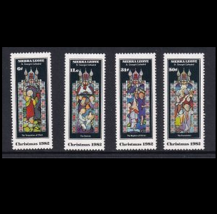 Sierra Leona #566 - 569 1982 Serie completa Nueva NH "Vitrales en la Catedral de San Jorge -Navidad"