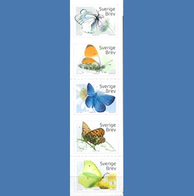 Suecia #2975a - 2875e 2017 Tira de 5 Nuevas NH Autoadhesivas "Mariposas"