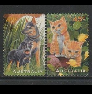Australia #1564 - 1565 1996 Serie completa "Perros, cachorros y gatitos"